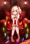  :| armchair barefoot blonde_hair blurry blush bokeh chair closed_mouth cravat depth_of_field flandre_scarlet frame highres hoshibuchi indoors lace lace-trimmed_skirt laevatein lamp looking_to_the_side panties pantyshot pantyshot_(sitting) photo_(object) pointy_ears red_eyes red_skirt red_vest shade shirt short_sleeves side_ponytail sitting skirt skirt_set solo touhou underwear vest white_hair white_panties white_shirt wings 