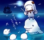  beamed_eighth_notes beluga_whale blush chibi cloud conductor dolphin dress eighth_note horizon horn horns kantai_collection kobone long_hair mittens moon music musical_note night night_sky northern_ocean_hime ocean one_piece quarter_note revision shinkaisei-kan ship silhouette singing sky sleeveless sleeveless_dress solo standing_on_head thousand_sunny translated watercraft white_dress white_hair white_skin |_| 