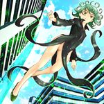  black_dress curly_hair dress flying full_body green_eyes green_hair nike_(0306) no_panties one-punch_man pussy short_hair solo tatsumaki uncensored 