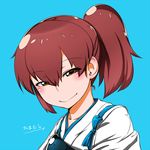  bad_id bad_pixiv_id blush brown_eyes brown_hair commentary_request head_tilt himamushi_nyuudou japanese_clothes kaga_(kantai_collection) kantai_collection looking_at_viewer muneate side_ponytail smile solo 