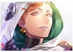  clenched_teeth den_(itokiitoki) earrings hood iwatooshi jewelry male_focus orange_eyes orange_hair sharp_teeth solo teeth touken_ranbu upper_body 