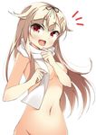  :d bad_id bad_pixiv_id blonde_hair hair_flaps hair_ornament hair_ribbon hairclip kankitsunabe_(citrus) kantai_collection long_hair naked_scarf navel open_mouth out-of-frame_censoring remodel_(kantai_collection) ribbon scarf smile solo white_background yuudachi_(kantai_collection) 