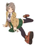  absurdres bow brown_eyes brown_hair haine hair_bow highres long_hair love_live! love_live!_school_idol_project minami_kotori one_side_up simple_background solo thighhighs zettai_ryouiki 