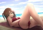  akkiyniyan bad_id bad_pixiv_id beach bikini bra breasts brown_eyes green_eyes highres long_hair medium_breasts one_side_up original solo swimsuit underwear 