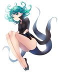  aqua_eyes aqua_hair ass bad_id bad_pixiv_id black_dress breasts crossed_arms dress flats flipped_hair floating full_body highres legs_together long_sleeves looking_at_viewer no_panties one-punch_man settyaro short_hair side_slit simple_background small_breasts solo tatsumaki white_background 