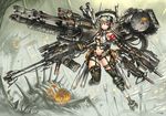 breasts cleavage commentary gia gun large_breasts long_hair mecha_musume midriff monster navel original red_eyes silver_hair solo thighhighs weapon 