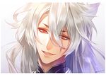  den_(itokiitoki) fangs kogitsunemaru long_hair male_focus red_eyes smile solo touken_ranbu upper_body white_hair 