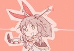  ahoge arrow arrow_in_head bow braid brown_hair chibi emma_(fire_emblem) fire_emblem fire_emblem_cipher gauntlets gloves open_mouth ponytail red_background solo third yellow_eyes 