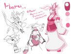  anthro breasts clothed clothing dlrowdog dress female fur hair holding_object holding_weapon japanese_text lagomorph looking_at_viewer mammal melee_weapon pink_fur pink_hair rabbit simple_background solo standing sword text weapon white_background 