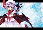  akisome_hatsuka arm_at_side bat_wings dress elbow_gloves fang gloves hair_between_eyes hat lavender_hair mob_cap open_mouth pink_dress puffy_short_sleeves puffy_sleeves reaching_out red_eyes remilia_scarlet scarf short_hair short_sleeves solo touhou wings winter_clothes 