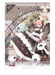  ahoge akemi_homura anthony_(madoka_magica) bug butterfly dress facial_hair flower frills gertrud_(madoka_magica) gloves hair_ribbon high_heels insect kaname_madoka lolita_fashion mahou_shoujo_madoka_magica miki_sayaka mustache pink_hair rednian ribbon rose sakura_kyouko short_hair short_twintails thorns tomoe_mami twintails 