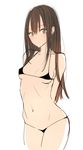  arms_behind_back bikini black_bikini breasts brown_hair covered_nipples green_eyes groin idolmaster idolmaster_cinderella_girls long_hair looking_at_viewer micro_bikini navel poin shibuya_rin simple_background small_breasts solo swimsuit white_background 