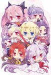  5boys ahoge arukanu bags_under_eyes bat black_hair blonde_hair blue_eyes blue_hair blush breasts chess_belle chibi cleavage crowley_eusford fang ferid_bathory gradient_hair horn_skuld hyakuya_mikaela krul_tepes lacus_welt large_breasts long_hair mekeko multicolored_hair multiple_boys multiple_girls owari_no_seraph pink_hair red_eyes red_hair rene_simm ribbon silver_hair smile twintails two_side_up vampire very_long_hair 