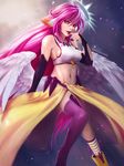  angel_wings bad_deviantart_id bad_id breasts bridal_gauntlets crop_top cross feathered_wings gloves halo highres jibril_(no_game_no_life) lipstick long_hair low_wings magic_circle makeup medium_breasts midriff mismatched_legwear multicolored multicolored_eyes navel no_game_no_life orange_eyes parted_lips pink_hair red_eyes red_lipstick shobey1kanoby sideboob solo striped striped_legwear symbol-shaped_pupils thighhighs very_long_hair white_wings wing_ears wings yellow_eyes 
