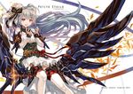  bare_shoulders brown_eyes corset detached_sleeves dress flower french hair_flower hair_ornament long_hair long_sleeves mechanical_wings open_mouth original ran'ou_(tamago_no_kimi) silver_hair smile solo thighhighs very_long_hair white_dress white_legwear wings 