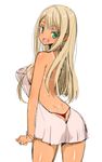  :d alessandra_susu aqua_eyes ass bikini_tan blonde_hair breasts large_breasts long_hair looking_at_viewer open_mouth panties poin red_panties sideboob simple_background smile solo tan tanline thong tokyo_7th_sisters underwear white_background 