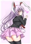  :o animal_ears ass black_legwear blazer blush bunny_ears collared_shirt cowboy_shot from_behind heart highres jacket lips long_hair looking_at_viewer necktie open_mouth purple_hair red_eyes reisen_udongein_inaba shirt skirt solo tareme tatsuya_(guild_plus) thighhighs thighs touhou triangle_mouth very_long_hair zettai_ryouiki 