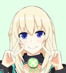  ama_(ama_zumi3) blonde_hair blue_eyes blush close-up double_v long_hair looking_at_viewer neptune_(series) smile solo v vert 