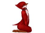  2015 anthro avian avian_(starbound) beak bird brown_eyes collar feathers hand_over_crotch maladash male nude red_feathers satisfied simple_background smile starbound submissive talons video_games white_background white_feathers 