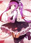  black_legwear flower frilled_skirt frills from_side garter_straps glasses hair_flower hair_ornament hair_ribbon hat long_hair long_sleeves looking_at_viewer original purple_eyes purple_hair ribbon rizky_(strated) shoes skirt solo thighhighs twintails zettai_ryouiki 