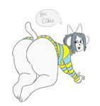  all_fours alpha_channel anthro big_butt blush bottomless butt canine cat clothed clothing dog english_text feline hair half-dressed izzy223 mammal presenting presenting_hindquarters simple_background solo speech_bubble temmie_(undertale) text transparent_background undertale video_games 
