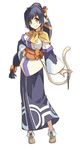  ainu_clothes animal_ears brown_eyes capelet dagger darkers hand_on_hip highres kuon_(utawareru_mono) long_hair looking_at_viewer low-tied_long_hair obi purple_hair sash smile solo tail tied_hair utawareru_mono utawareru_mono:_itsuwari_no_kamen very_long_hair weapon 