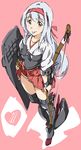  :p armor blush boots bow brown_eyes collarbone flight_deck japanese_clothes kantai_collection long_hair miniskirt panties pink_background shoukaku_(kantai_collection) silver_hair simple_background skirt skirt_lift solo thigh_boots thighhighs tongue tongue_out umanosuke underwear 