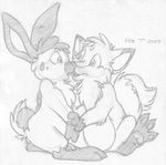  &lt;3 2008 absurd_res arm_grab buckteeth canine cute_fangs dialogue duo embrace eye_contact fox greyscale hi_res imminent_kiss male male/male mammal mizzyam monochrome nude open_mouth pawpads pencil_(artwork) semi-anthro side_view sitting spotted_bunny standing teeth traditional_media_(artwork) 