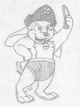  absurd_res brandishing briefs buckteeth clothing collar digitigrade front_view greyscale hand_on_hip hi_res lagomorph male mammal marty_(mizzyam) mizzyam monochrome open_mouth pencil_(artwork) pirate_hat rabbit sausage semi-anthro signature solo standing teeth traditional_media_(artwork) underwear 