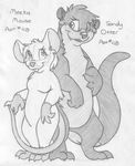  absurd_res buckteeth cervine cute_fangs digitigrade duo english_text eye_contact featureless_crotch female front_view greyscale hi_res long_tail mammal meeka_mouse mizzyam monochrome moose mustelid nude otter pencil_(artwork) sandy_otter semi-anthro standing teeth text traditional_media_(artwork) 