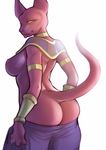  beerus breasts butt clothing crossgender dragon_ball female looking_back nipples presenting rhodesio seductive solo standing tongue undressing yellow_eyes 