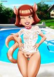  ann_gora anthro areola bbmbbf big_breasts bottomless breasts cat clothed clothing erect_nipples feline female half-dressed hi_res looking_at_viewer mammal nipples one_eye_closed pussy smile solo swat_kats wet_shirt wink 