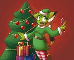  anthro belt breasts candy candy_cane carol_tea christmas clothed clothing dress feline female food freedom_planet fur gift goshaag green_eyes green_fur hat hi_res holidays legwear mammal solo thigh_highs video_games wildcat 