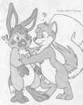  &lt;3 ? absurd_res buckteeth curious digitigrade duo eye_contact featureless_crotch fluffy_tail greyscale hi_res lagomorph male male/male mammal mizzyam monochrome nude pencil_(artwork) rabbit rodent sckriffer_squirrel semi-anthro spotted_bunny squirrel teeth traditional_media_(artwork) 