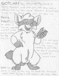  absurd_res anatomically_correct balls cute_fangs dialogue digitigrade english_text erection front_view greyscale hi_res looking_at_viewer mammal mizzyam monochrome open_mouth pencil_(artwork) penis pointing raccoon sheath shifty_raccoon standing talking_to_viewer text traditional_media_(artwork) 