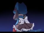  2015 anthro blue_fur canine clothing dark darkness female fire_extinguisher fur jackal knife looking_at_viewer looking_back maid maid_uniform mammal nintendo nongqiling pok&eacute;mon red_eyes ribbons riolu skirt solo uniform video_games 