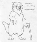  absurd_res buckteeth cane digitigrade english_text featureless_crotch front_view gimmus_ground_hog greyscale groundhog hi_res looking_at_viewer male mammal mizzyam monochrome nude pencil_(artwork) rodent semi-anthro smirk solo standing teeth text traditional_media_(artwork) 