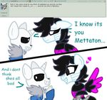  &lt;3 bone clothing crossover deviantart dialogue duo equine feral grin hoodie hooves horn horse jacket machine male mammal mettaton my_little_pony pegasus pinksonic42 ponification pony question robot sans_(undertale) shy skeleton smile text undertale unicorn video_games wings 