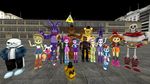  3d_(artwork) animatronic anthro applejack_(mlp) balloon_boy_(fnaf) bear bill_cipher bone bonnie_(fnaf) cgi clothing daft-teh-sfm-guy digital_media_(artwork) equestria_girls fan_character five_nights_at_freddy&#039;s five_nights_at_freddy&#039;s_2 fluttershy_(mlp) footwear freddy_(fnaf) friendship_is_magic golden_freddy_(fnaf) grin happy hat hoodie human jacket lagomorph looking_at_viewer machine mammal mangle_(fnaf) my_little_pony open_mouth papyrus_(undertale) pinkie_pie_(mlp) rabbit rainbow_dash_(mlp) rarity_(mlp) robot sans_(undertale) shoes skeleton smile source_filmmaker twilight_sparkle_(mlp) undertale video_games 