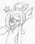  2015 black_eyes blush breasts clothed clothing covered_eye cute embarrassed female fish floating_head hair hair_over_eye half-dressed looking_at_penis marine merfolk monochrome monster penis praiz short_hair shyren sketch slim small_breasts solo spines surprise topless translucent translucent_penis undertale video_games 
