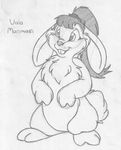  absurd_res buckteeth english_text featureless_crotch female front_view greyscale hi_res lagomorph mammal mizzyam monochrome paw_hands pencil_(artwork) ponytail rabbit semi-anthro smile solo teeth text traditional_media_(artwork) vala_marimasi 