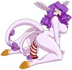  angel anus big_breasts blush breasts butt cheshirecatsmile37 demon dildo female hair head_wings hi_res hybrid masturbation multiple_tails nipples not_furry one_eye_closed open_mouth pale_skin purple_hair pussy pussy_juice sex_toy solo spade_tail succubus tongue tongue_out wings yellow_eyes 