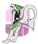  2015 anthro clothing crossdressing hi_res looking_at_viewer looking_back maid_uniform male panties rear_view sergal solo standing tongue tongue_out underwear uniform ziats 