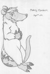  absurd_res against_wall english_text featureless_crotch female hi_res leaning leaning_back looking_at_viewer malory_opossum mammal marsupial mizzyam nude opossum pencil_(artwork) semi-anthro sharp_teeth side_view smile standing teeth text traditional_media_(artwork) 