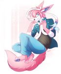  anthro clothed clothing eeveelution male nintendo pok&eacute;mon simple_background smile solo sylveon video_games wing-of-chaos 