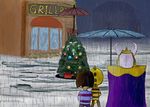  ambiguous_gender asgore_dreemurr boss_monster candle caprine christmas christmas_tree goat holidays holt5 human male mammal monster monster_kid pouring protagonist_(undertale) raining snow tree undertale video_games 