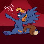  ! alorix anal anus blue_feathers blue_fur buttplug buttplug_tail cutie_mark dialogue english_text equine eyes_closed feathers fur grin hair horse mammal my_little_pony orange_hair pegasus pony sex_toy smile tail_removed teeth text wings 