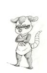 anthro crossed_arms eyelashes female frown greyscale grumpy lily_opossum mammal marsupial mon311 monochrome opossum poppy_opossum solo standing young 