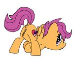  animal_genitalia clitoris cub cutie_mark equine equine_pussy female feral friendship_is_magic fur hair looking_at_viewer mammal my_little_pony nude pegasus purple_hair pussy sasukex125 scootaloo_(mlp) simple_background smile solo wings young 