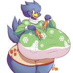  2015 alpha_channel anthro avian beak big_breasts bird breasts busty_bird clothed clothing corvid crow english_text female gingerbread_man hi_res huge_breasts jaeh red_eyes signature simple_background smile solo text transparent_background 